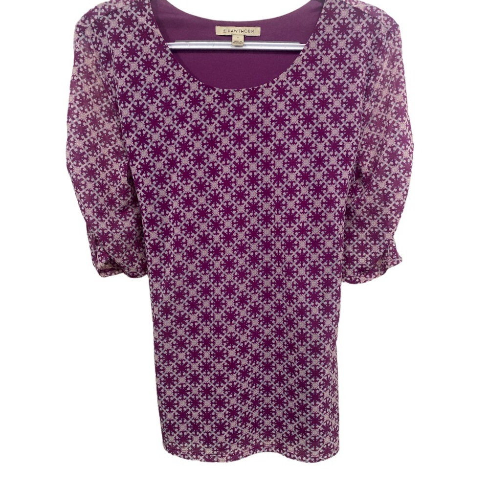 NWOT! 41 HAWTHORN Purple Ruched Sleeve Belted Faux Wrap Chiffon Blouse Medium